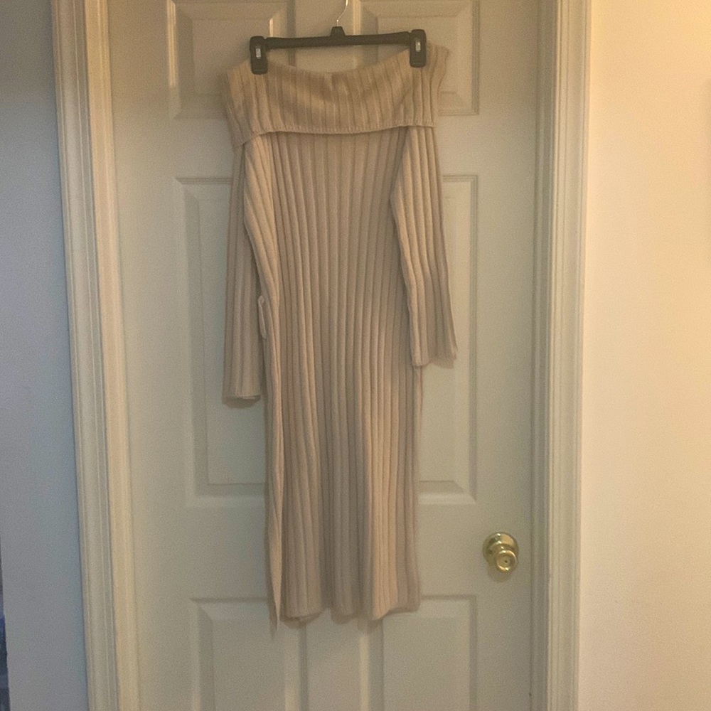 Used Off the Shoulder Ribbed Sweater Dress